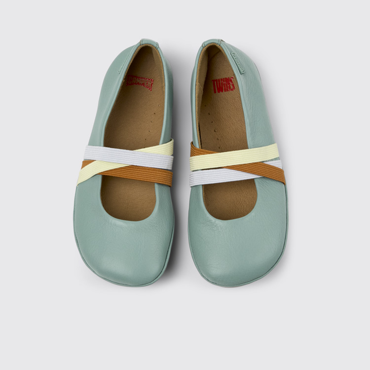 มุมมองด้านบนของ Twins Green Leather Ballerina for Kids.