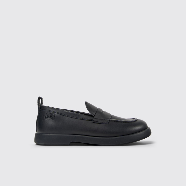 Side view of Duet Black leather shoes for kids