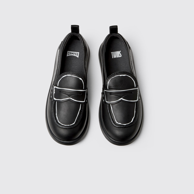 Overhead view of Twins Black leather shoes for kids