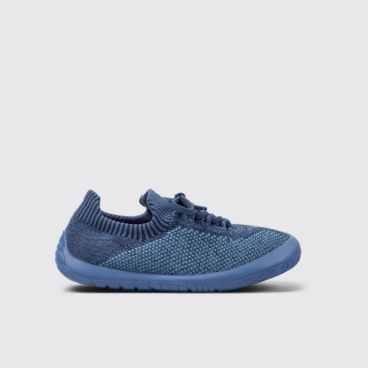 Side view of Peu Blue Simplified Knit Uppers Kids' Sneakers.