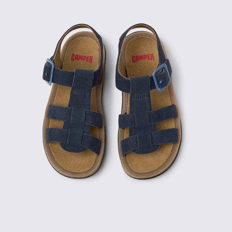 Overhead view of Bicho Blue Nubuck Kids' Sandal.