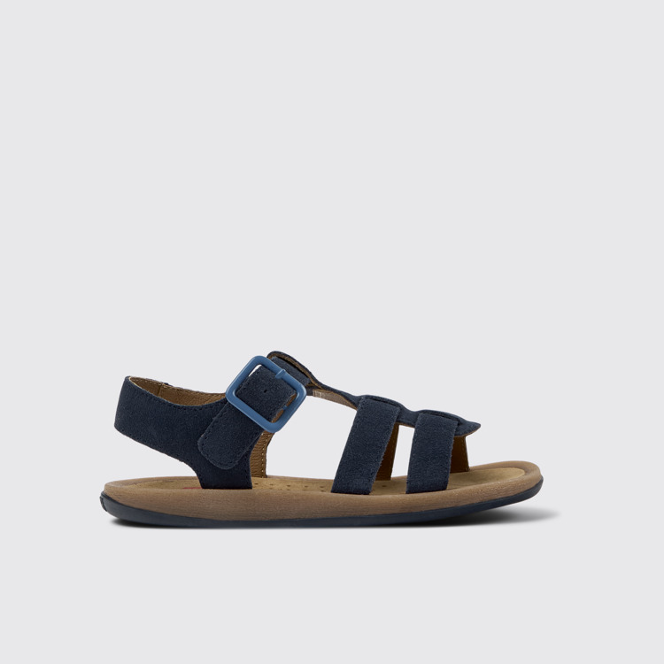 Side view of Bicho Blue Nubuck Kids' Sandal.