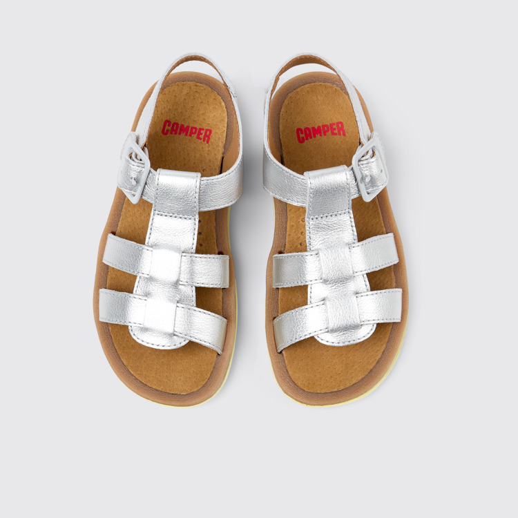 Overhead view of Bicho Silver Leather Kids' Sandal.