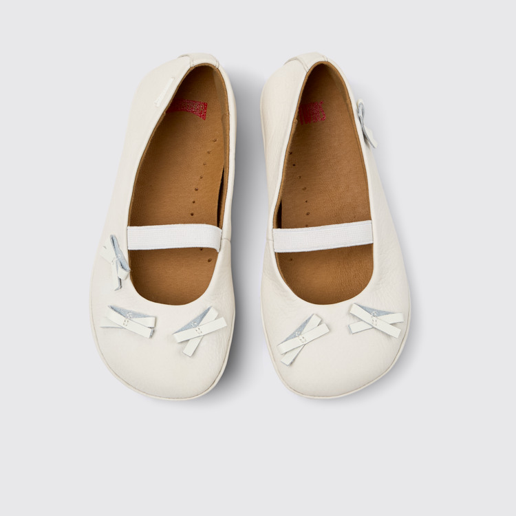 Overhead view of Twins White Leather Ballerina for Kids.