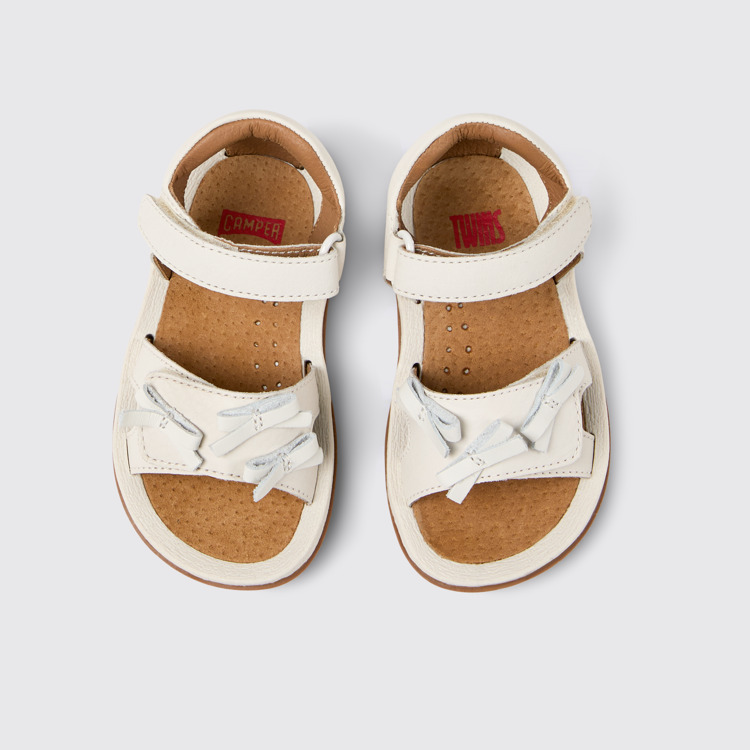 Overhead view of Twins White Leather Kids' Sandal.