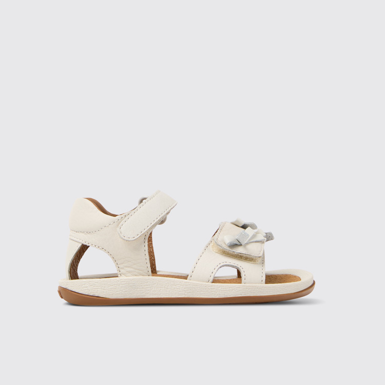 Side view of Twins White Leather Kids' Sandal.