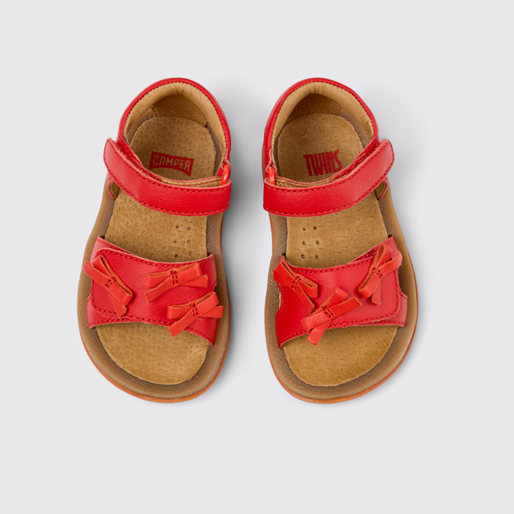 Overhead view of Twins Red Leather Kids' Sandal for Children.