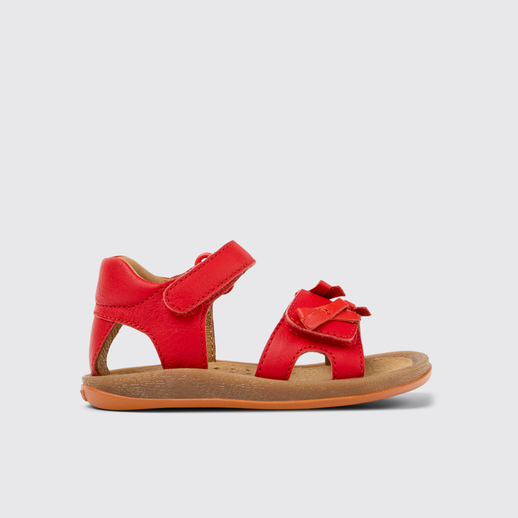 Side view of Twins Red Leather Kids' Sandal for Children.