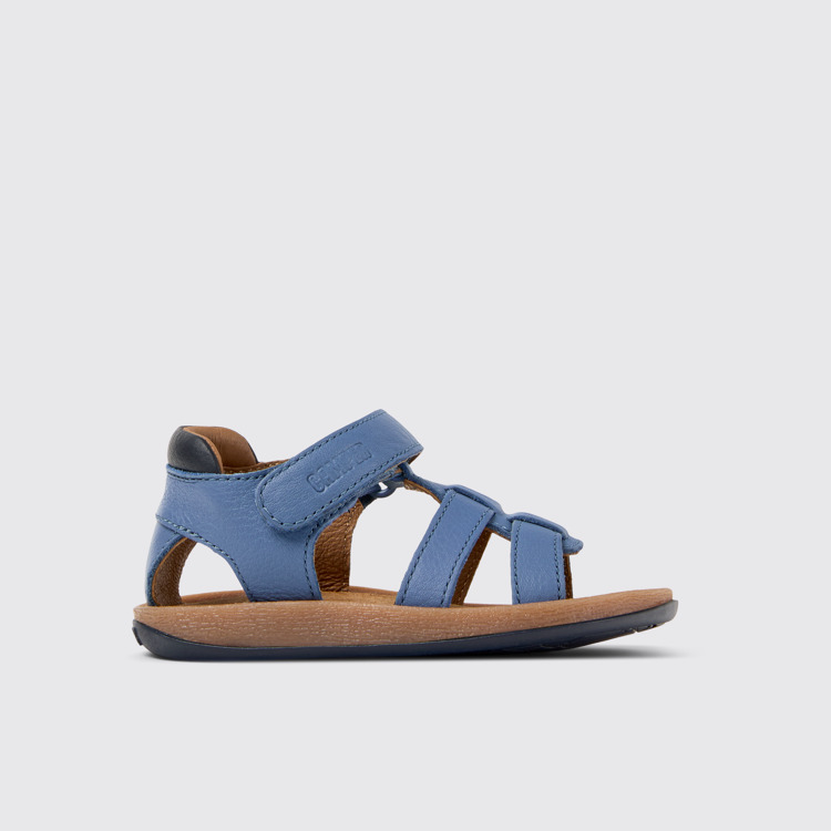 Side view of Bicho Blue Leather Kids' Sandal.