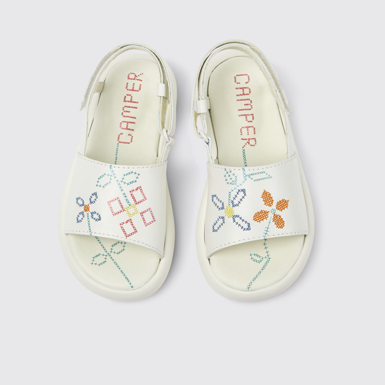 Overhead view of Twins White Leather Sandals for Kids.