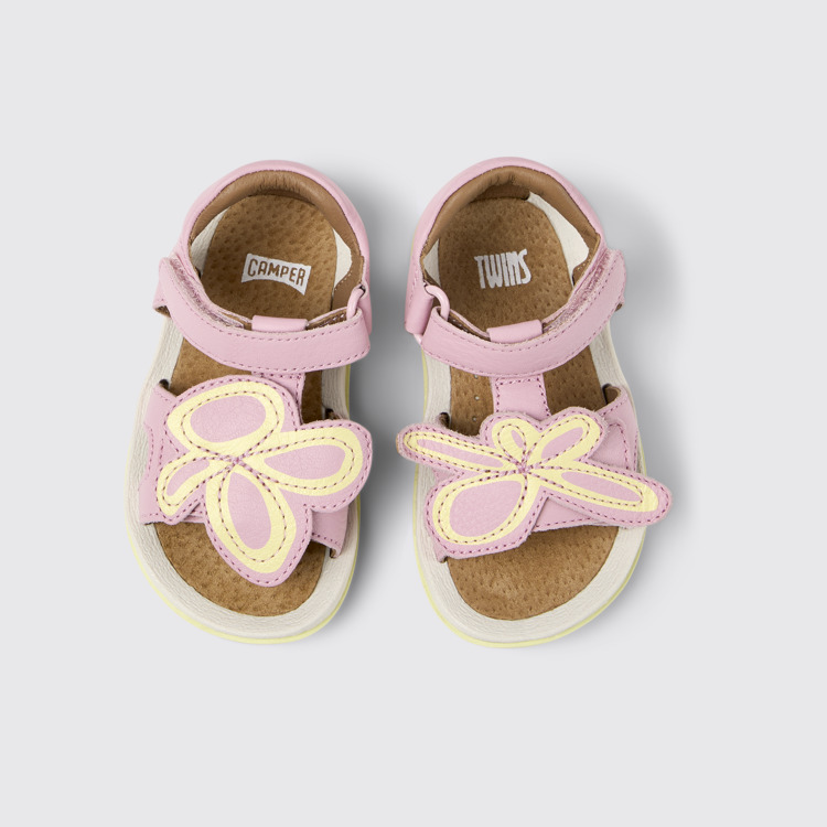 Overhead view of Twins Multicolor Leather Sandals for Kids.