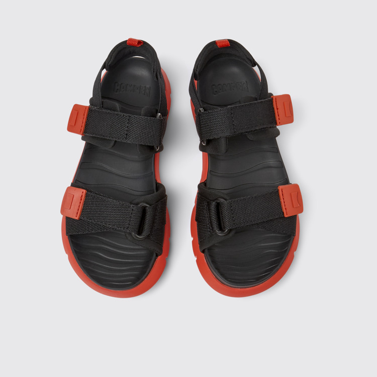 Overhead view of Oruga Black Textile Sandals for Kids.