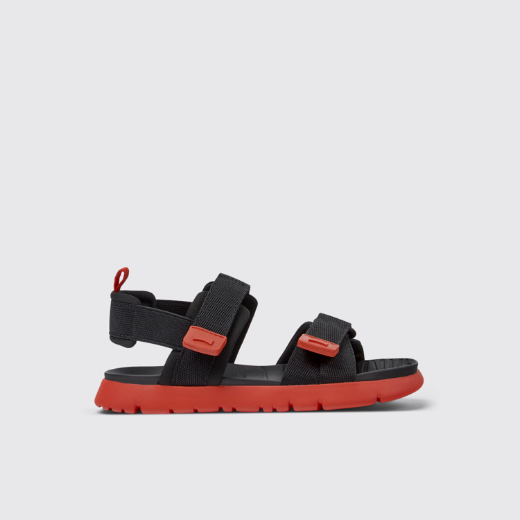 Side view of Oruga Black Textile Sandals for Kids.