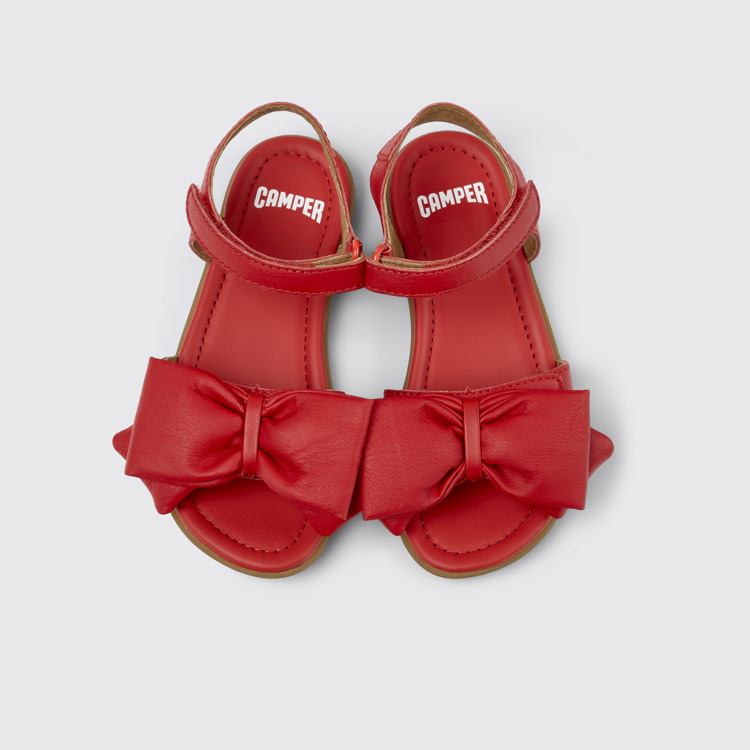 Overhead view of Right Red Leather Sandals for Kids.