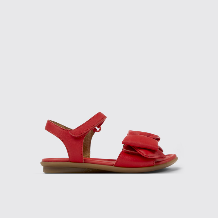 Side view of Right Red Leather Sandals for Kids.