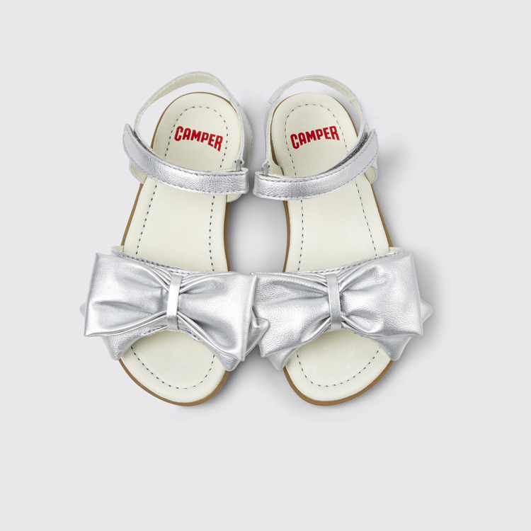 Overhead view of Right Silver Leather Sandals for Kids.