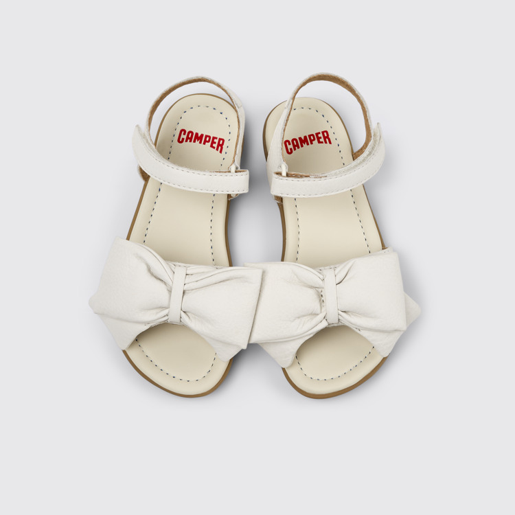 Overhead view of Right White Leather Sandals for Kids.