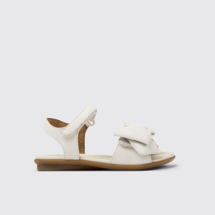 Side view of Right White Leather Sandals for Kids.