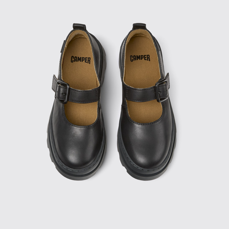 Overhead view of Brutus Black leather shoes for kids