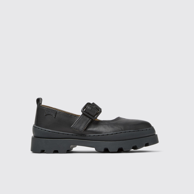 Side view of Brutus Black leather shoes for kids