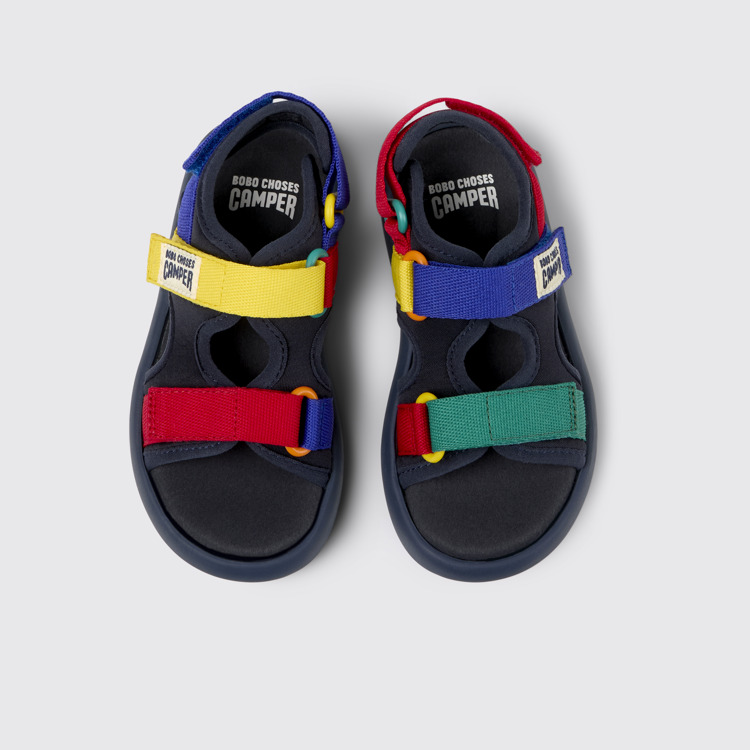 Overhead view of Bobo Choses x Camper Multicolor Textile Sandals for Kids.