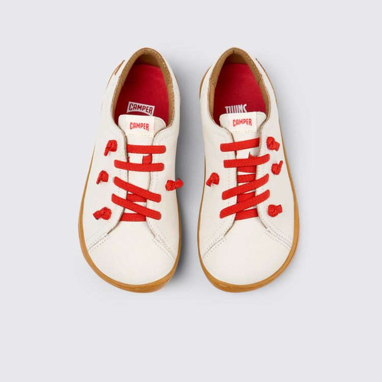 Overhead view of Twins White Leather Kids' Shoes for Children.