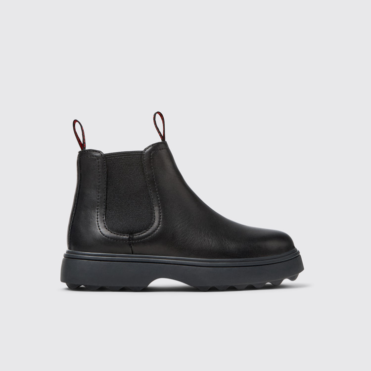 Side view of Norte Black Leather Ankle Boots for Kids.