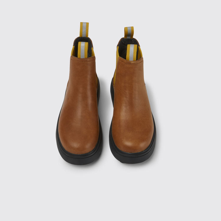 Overhead view of Norte Light brown and yellow ankle boots