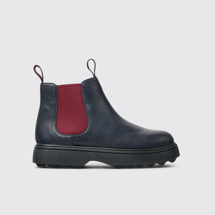 Side view of Norte Blue and burgundy leather boots for kids