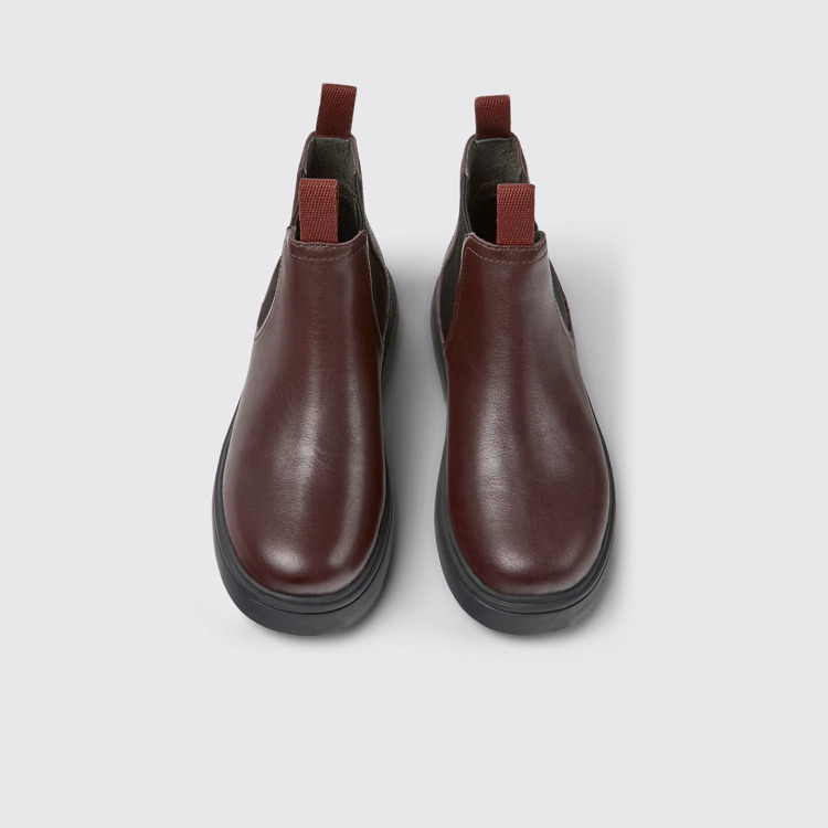 Overhead view of Norte Burgundy leather Chelsea boots for kids