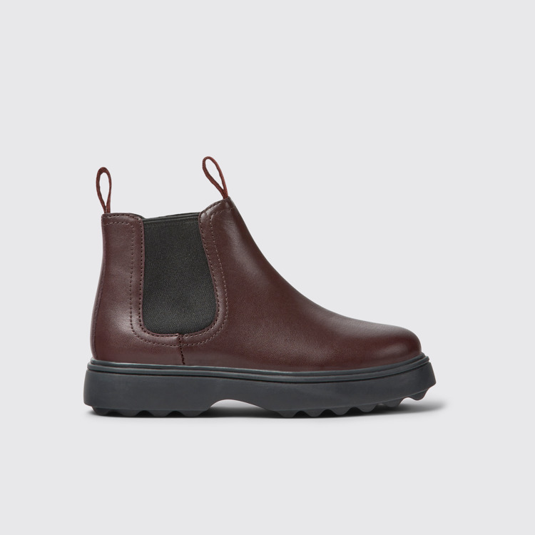 Side view of Norte Burgundy leather Chelsea boots for kids