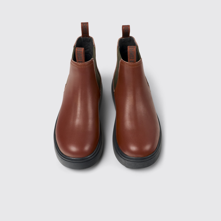 Overhead view of Norte Brown-red leather boots for kids