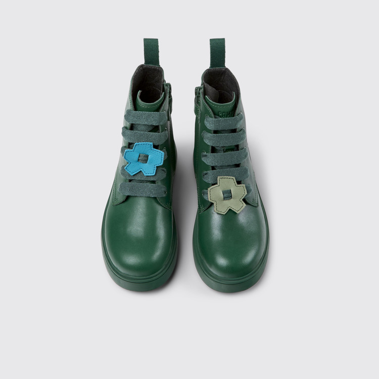 Overhead view of Twins Green leather ankle boots for kids