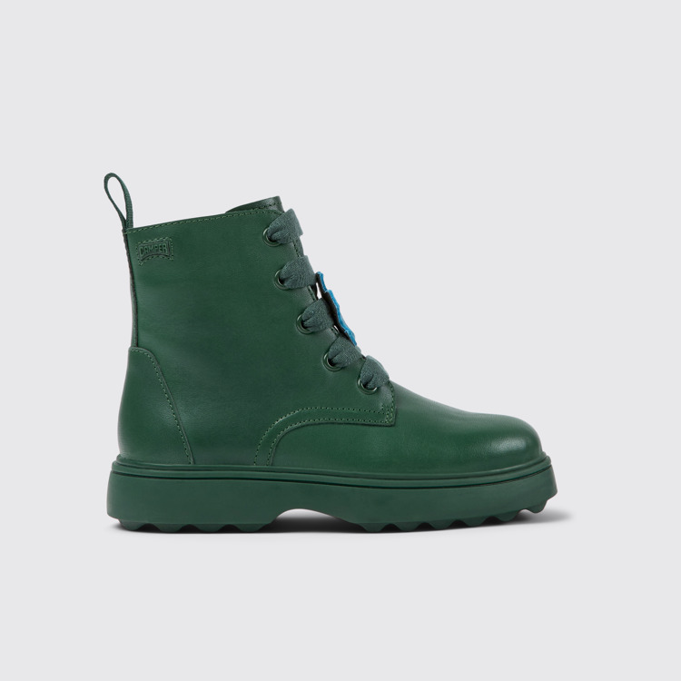 Side view of Twins Green leather ankle boots for kids