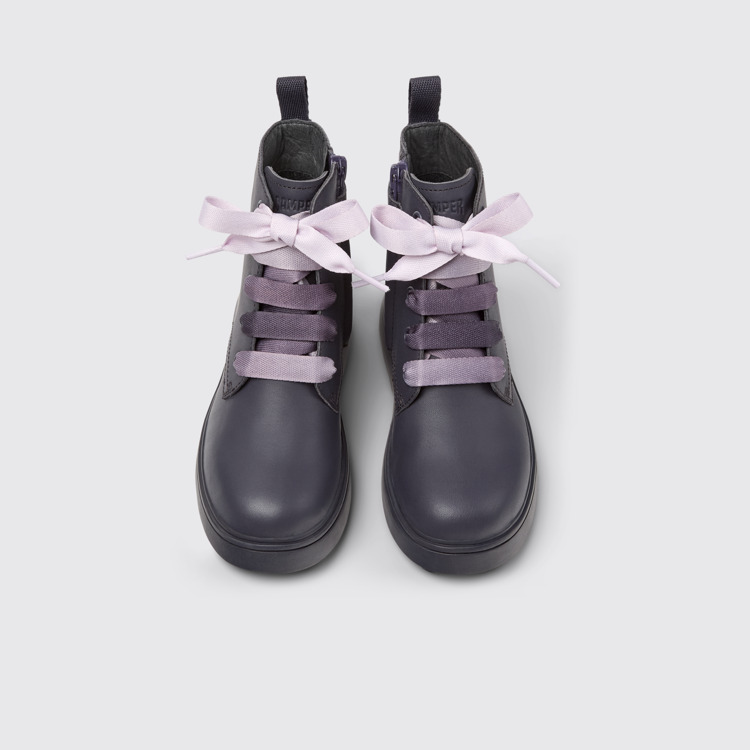 Overhead view of Norte Purple leather ankle boots for kids