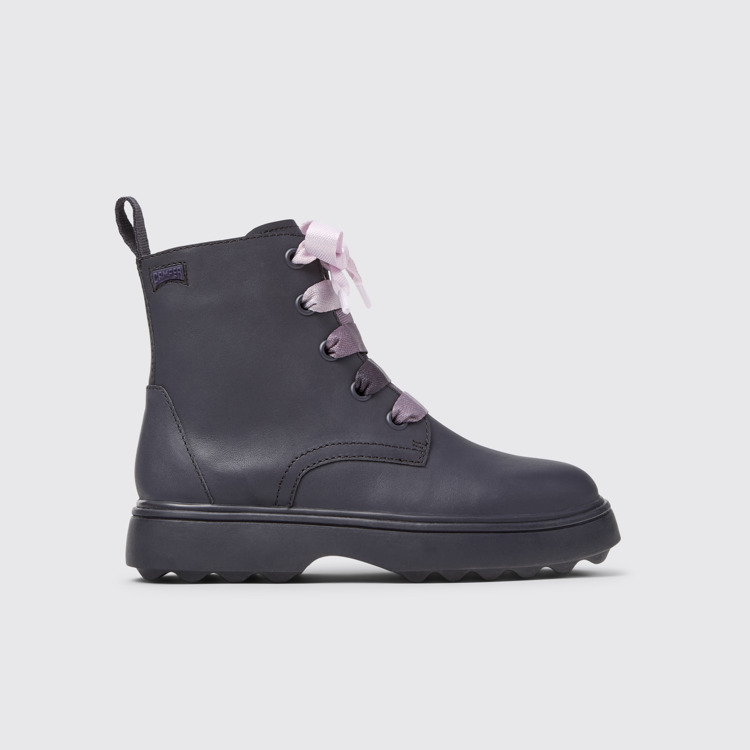 Side view of Norte Purple leather ankle boots for kids