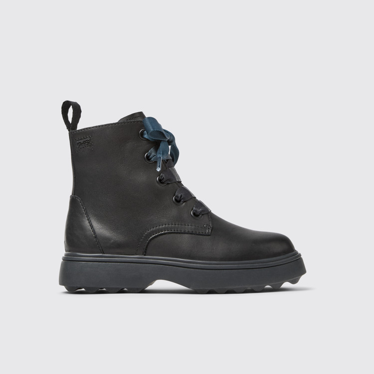 Side view of Norte Black leather ankle boots for kids