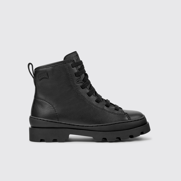 Side view of Brutus # Black Leather Ankle Boots for Kids.