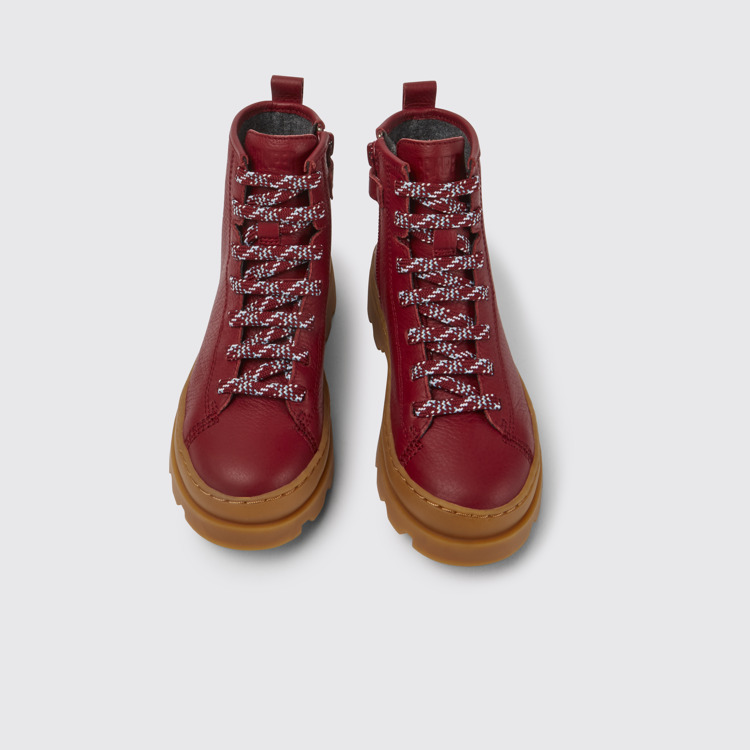 Overhead view of Brutus Red lace up leather boots