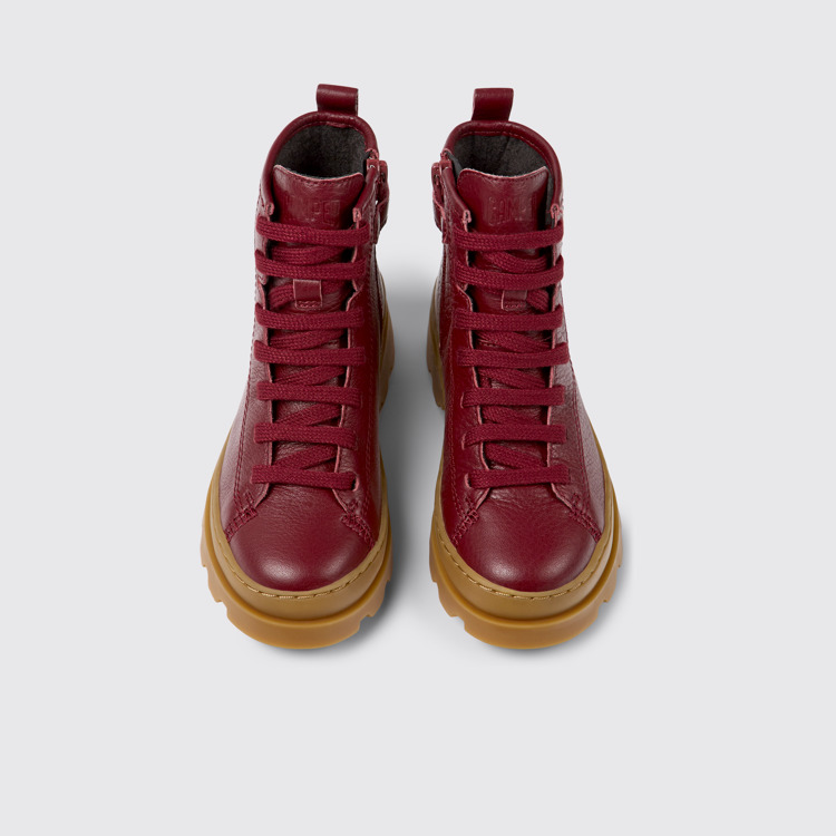 Overhead view of Brutus Burgundy leather lace-up boots