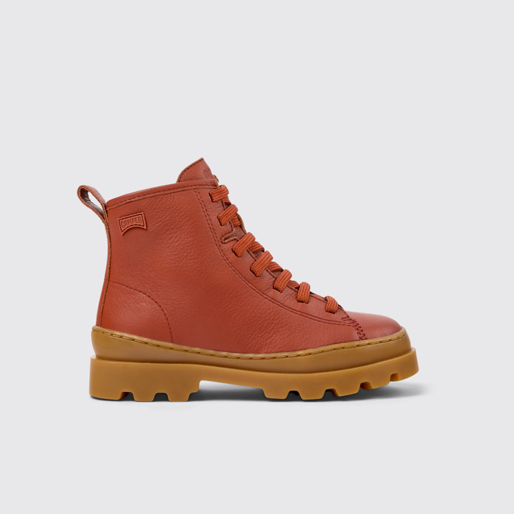 Side view of Brutus Red leather ankle boots for kids