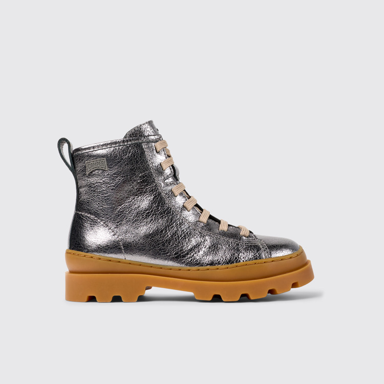 Side view of Brutus Gray leather ankle boots for kids