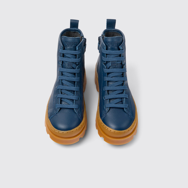 Overhead view of Brutus Dark blue leather ankle boots for kids