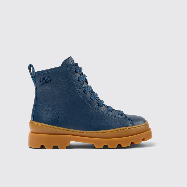 Side view of Brutus Dark blue leather ankle boots for kids