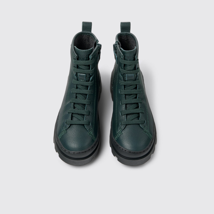 Overhead view of Brutus Dark green leather ankle boots for kids