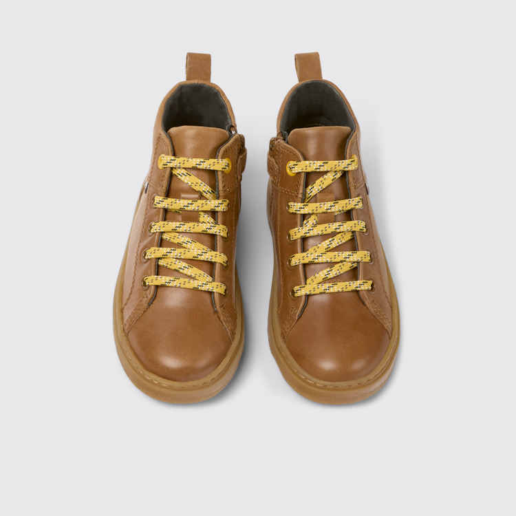 Overhead view of Kiddo Brown leather ankle boots