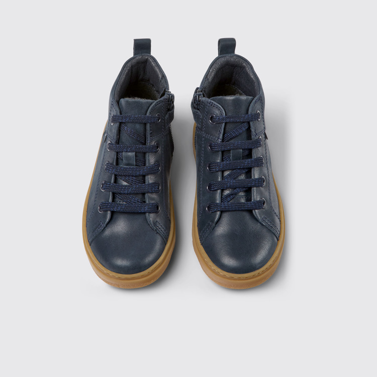 Overhead view of Kiddo Navy blue leather ankle boots for kids