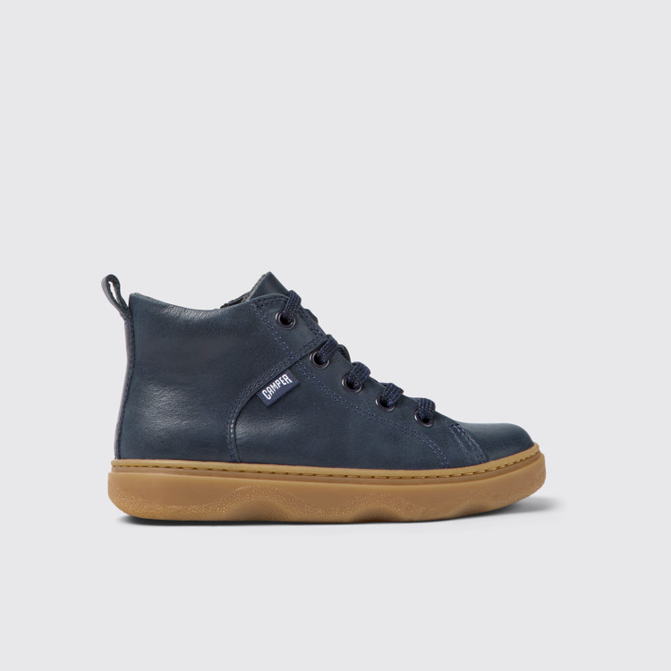 Side view of Kiddo Navy blue leather ankle boots for kids