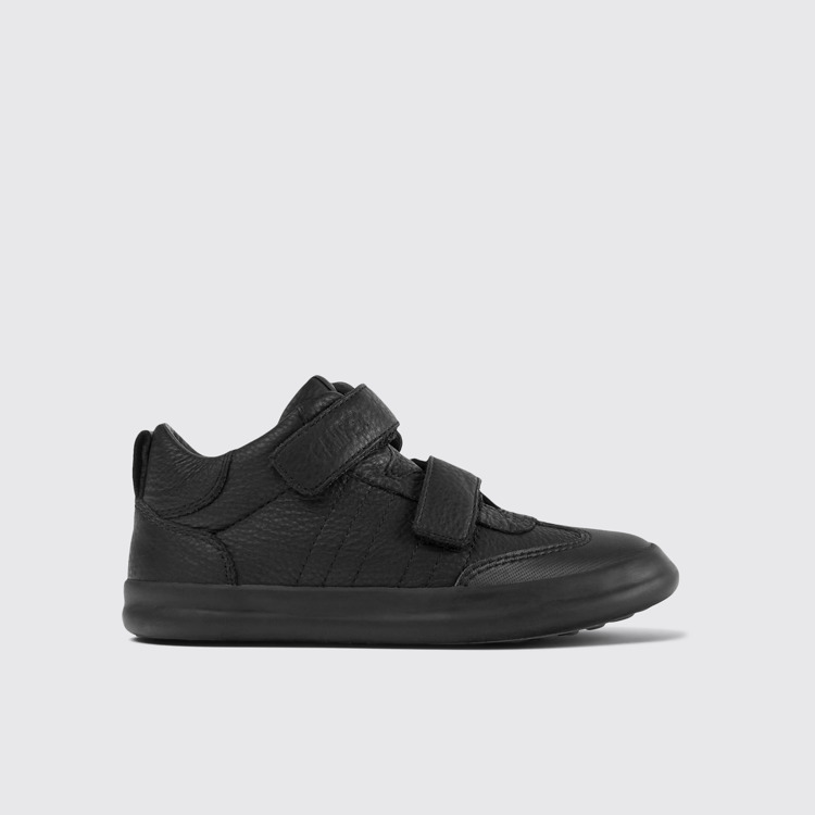 Side view of Pursuit Black leather and textile sneakers for kids