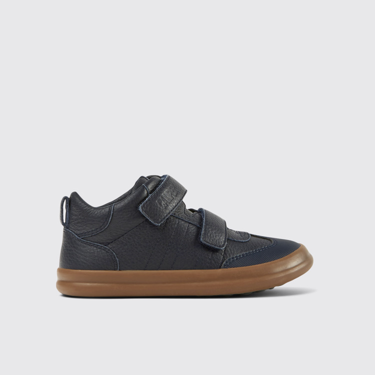 Side view of Pursuit Blue leather and textile sneakers for kids